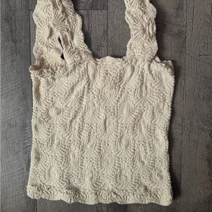 Free People Cream Textured Square Tank with Wide Straps